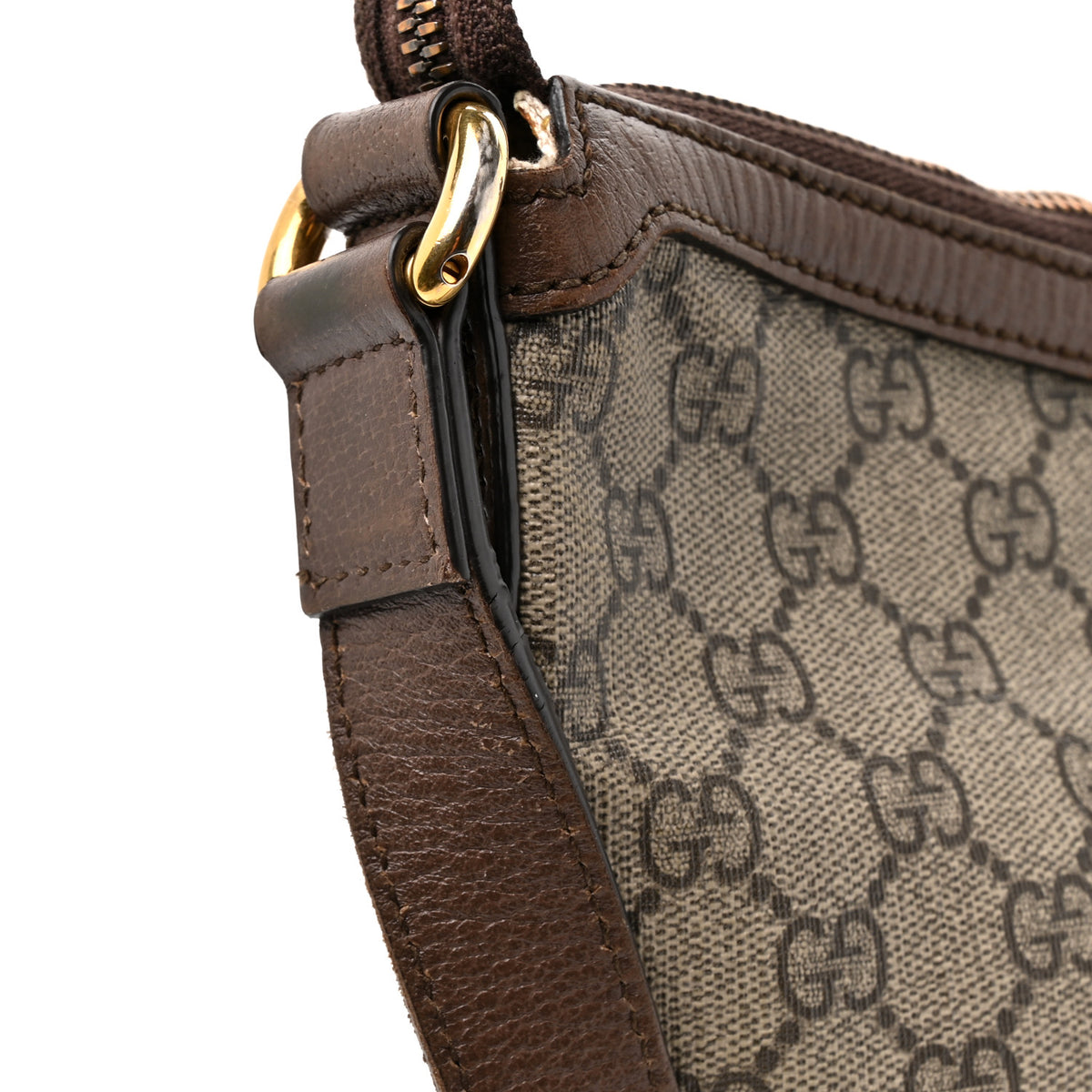GG Supreme Monogram Web Small Ophidia Half Moon Hobo Brown