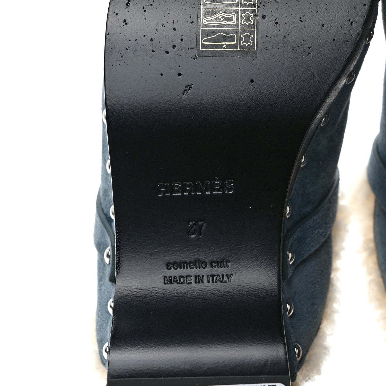 Hermes Suede Goatskin Woolskin Carlotta Mules 37 Bleu Pinede 5 of 7