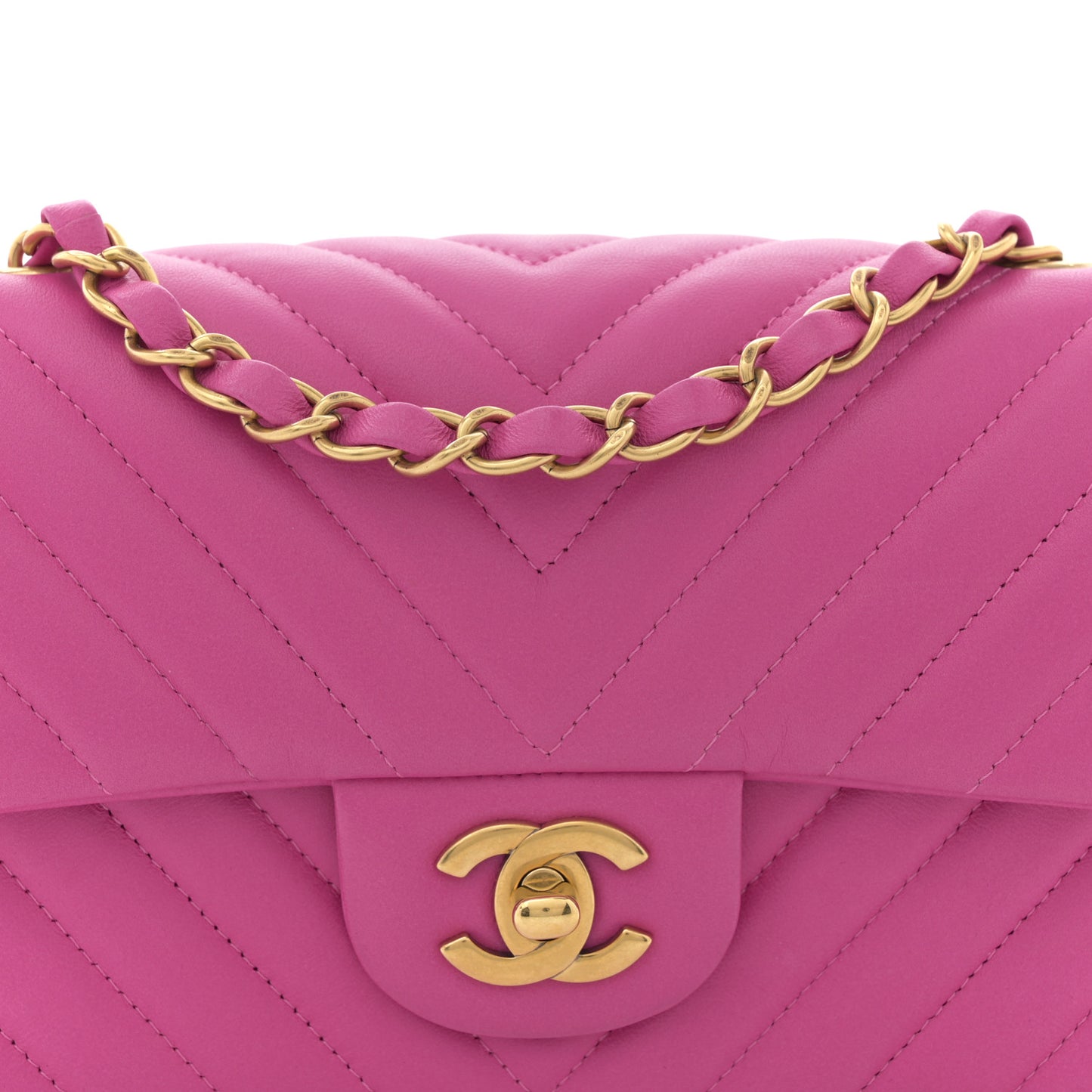 Lambskin Chevron Quilted Mini Rectangular Flap Pink