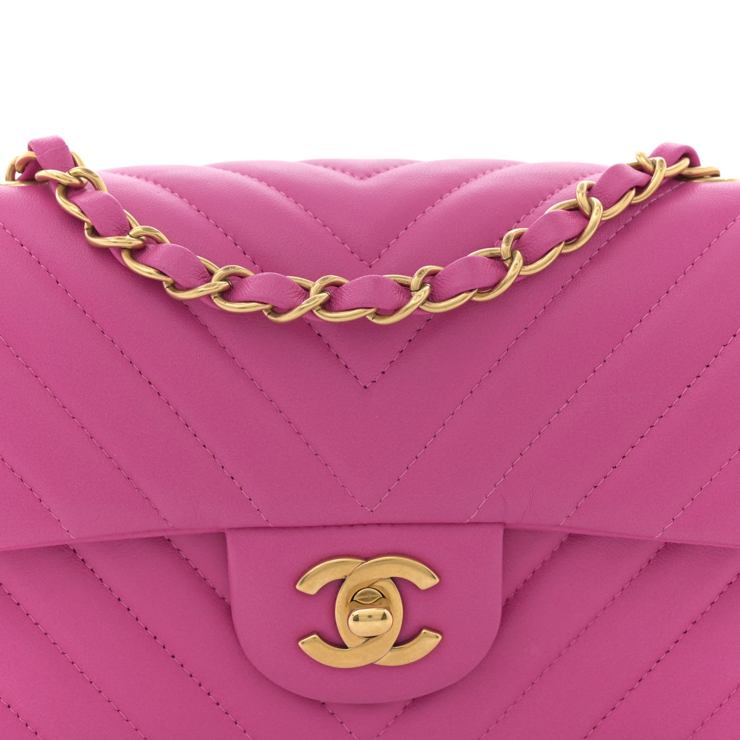 Chanel Lambskin Chevron Quilted Mini Rectangular Flap Pink 8 of 11