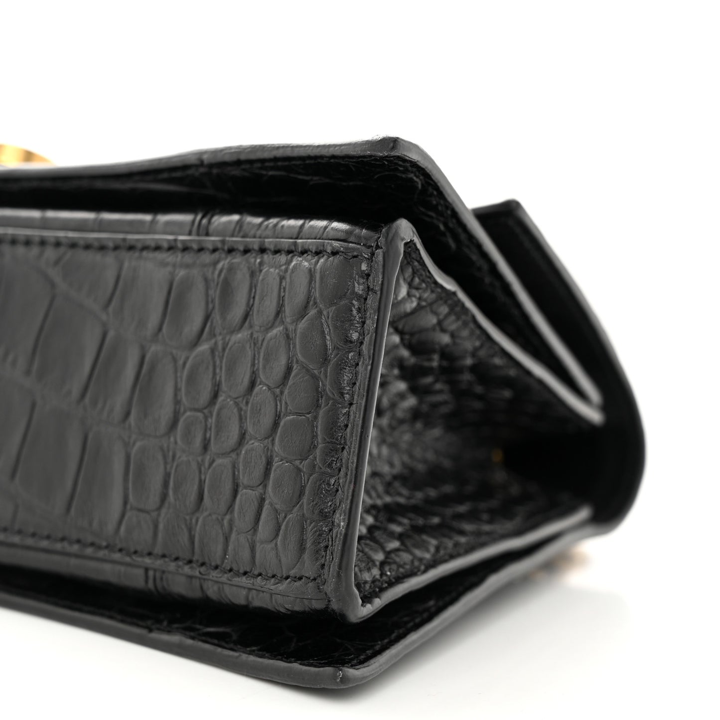 Extra Supple Calfskin Crocodile Embossed Small Crush Chain Bag Black