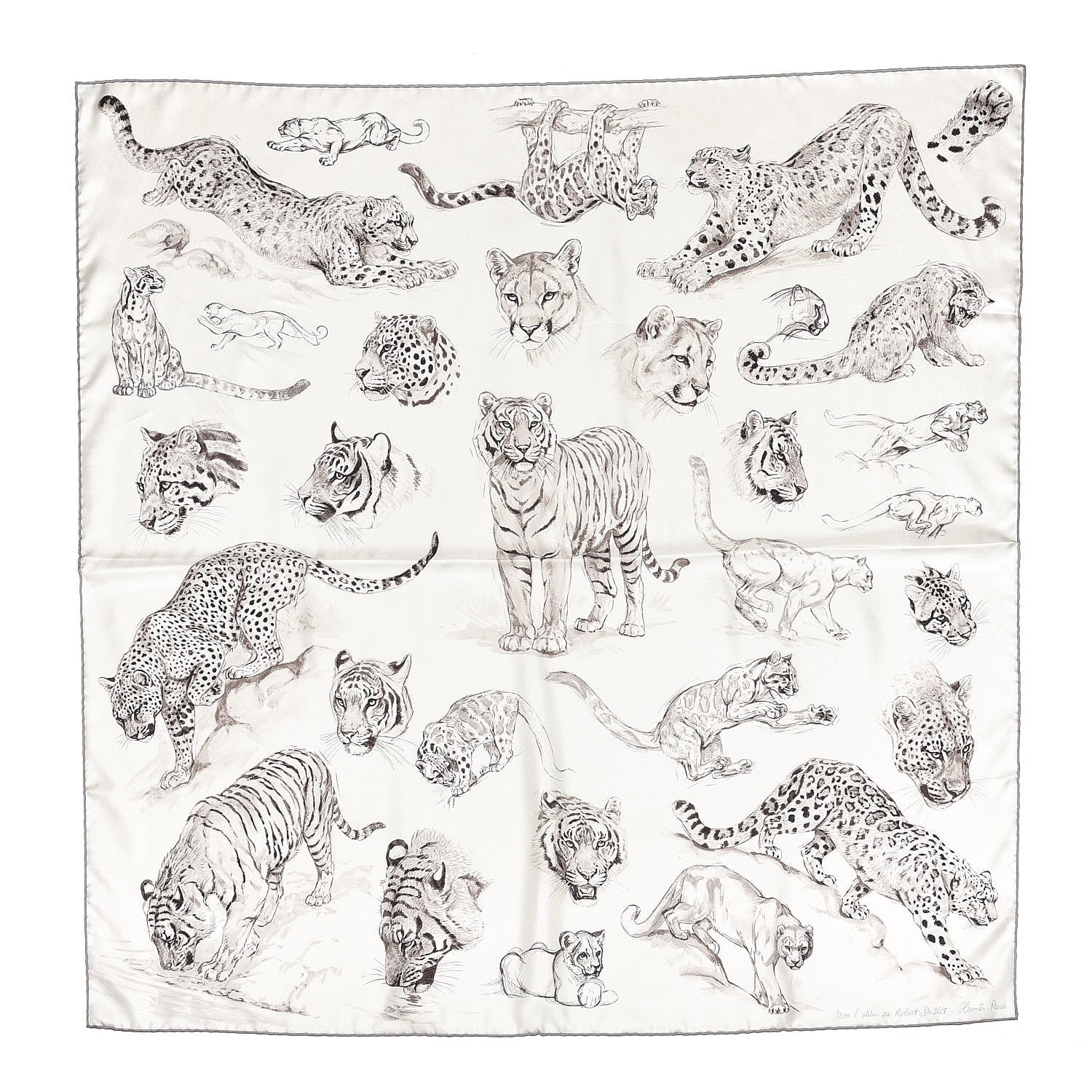 Hermes Silk Dans L' Atelier De Robert Scarf 90 Cendre Gris Sepia 1 of 4