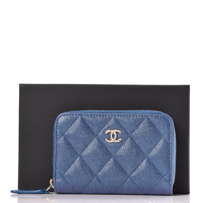 Chanel Metallic Caviar Quilted Zip Coin Purse Dark Blue 8 of 8