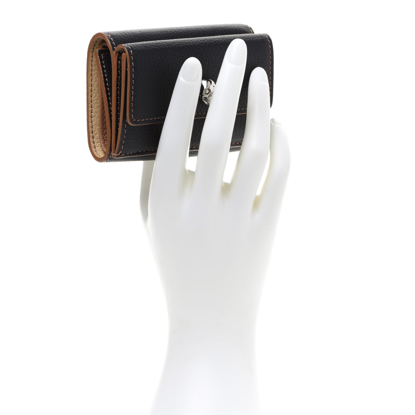 Calfskin Skull Short Flap Wallet