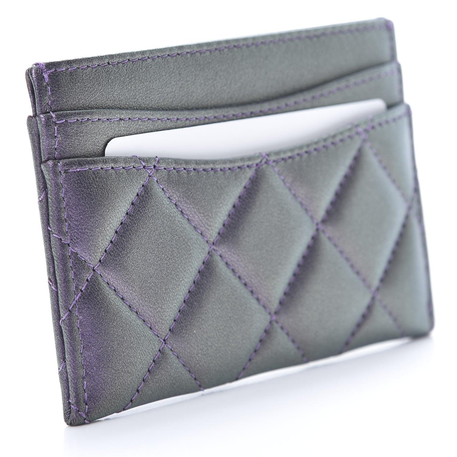 Chanel Iridescent Lambskin Quilted Card Holder Purple 3 of 8