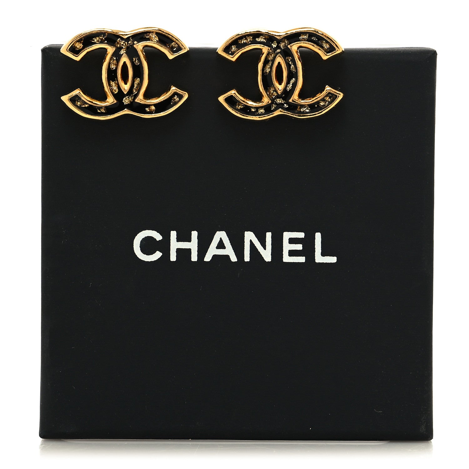 Chanel Resin CC Stud Earrings Black Gold 5 of 5