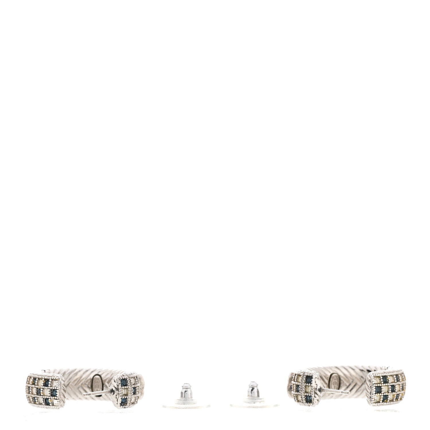 Chanel Crystal CC Hoop Earrings Silver Blue 3 of 5