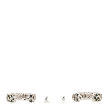 Chanel Crystal CC Hoop Earrings Silver Blue 3 of 5
