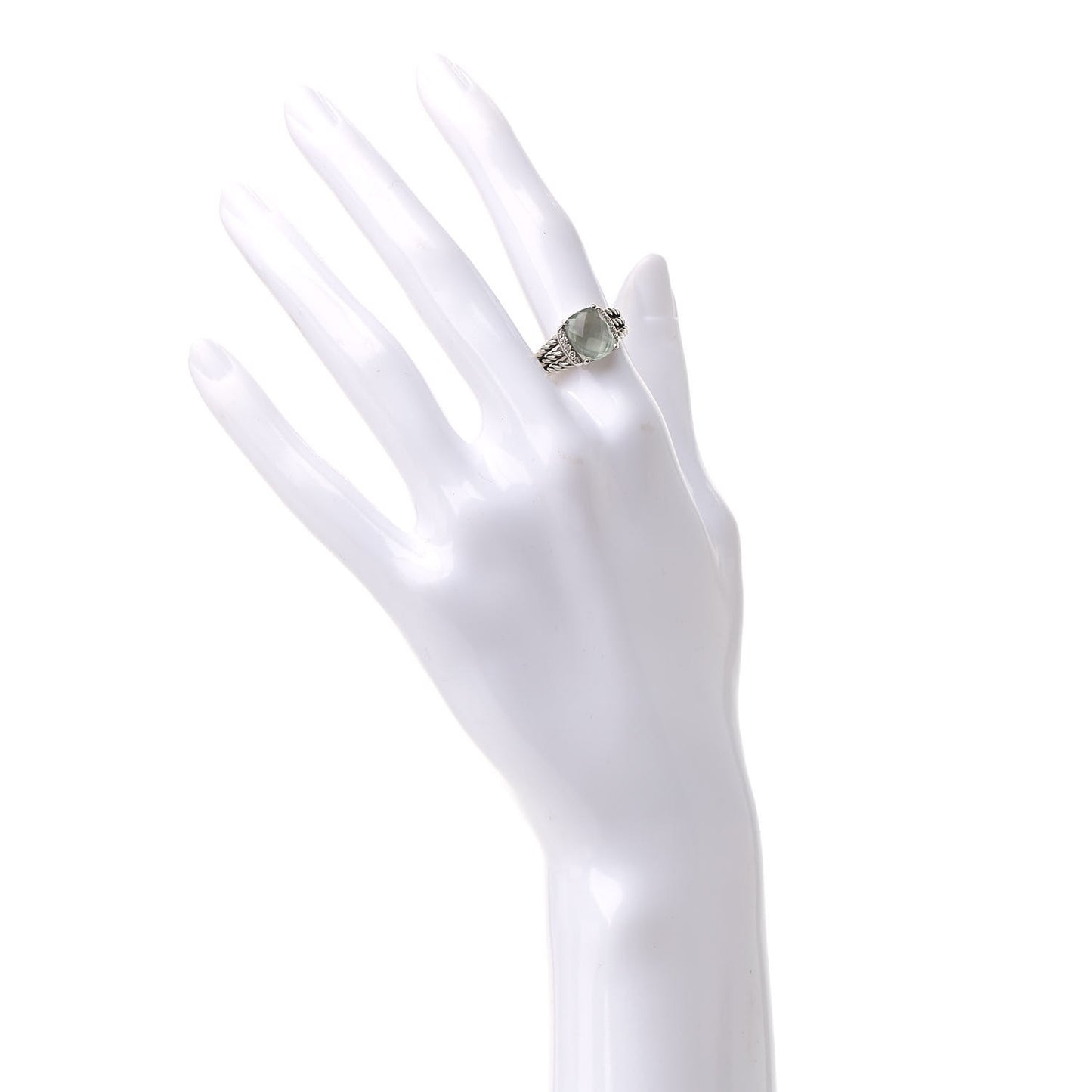 Sterling Silver Diamond Prasiolite 10mm Petite Wheaton Ring 50 5.5