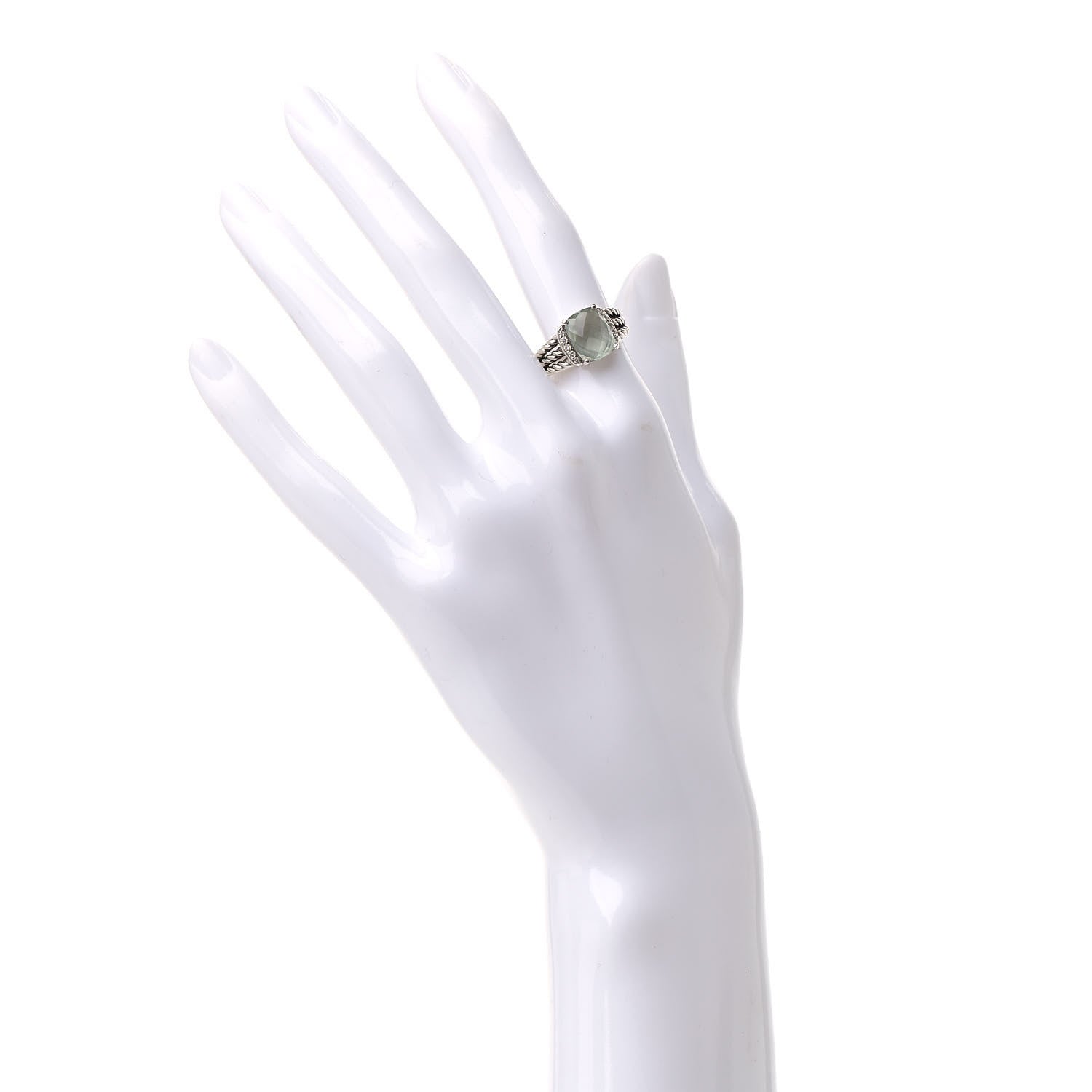 David Yurman Sterling Silver Diamond Prasiolite 10mm Petite Wheaton Ring 50 5.5 2 of 5