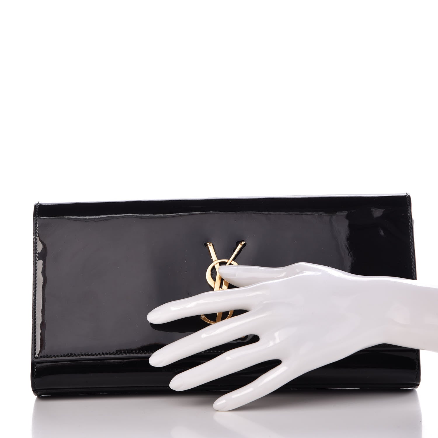 Saint Laurent Patent Classic Monogram Cassandre Clutch Black 2 of 7
