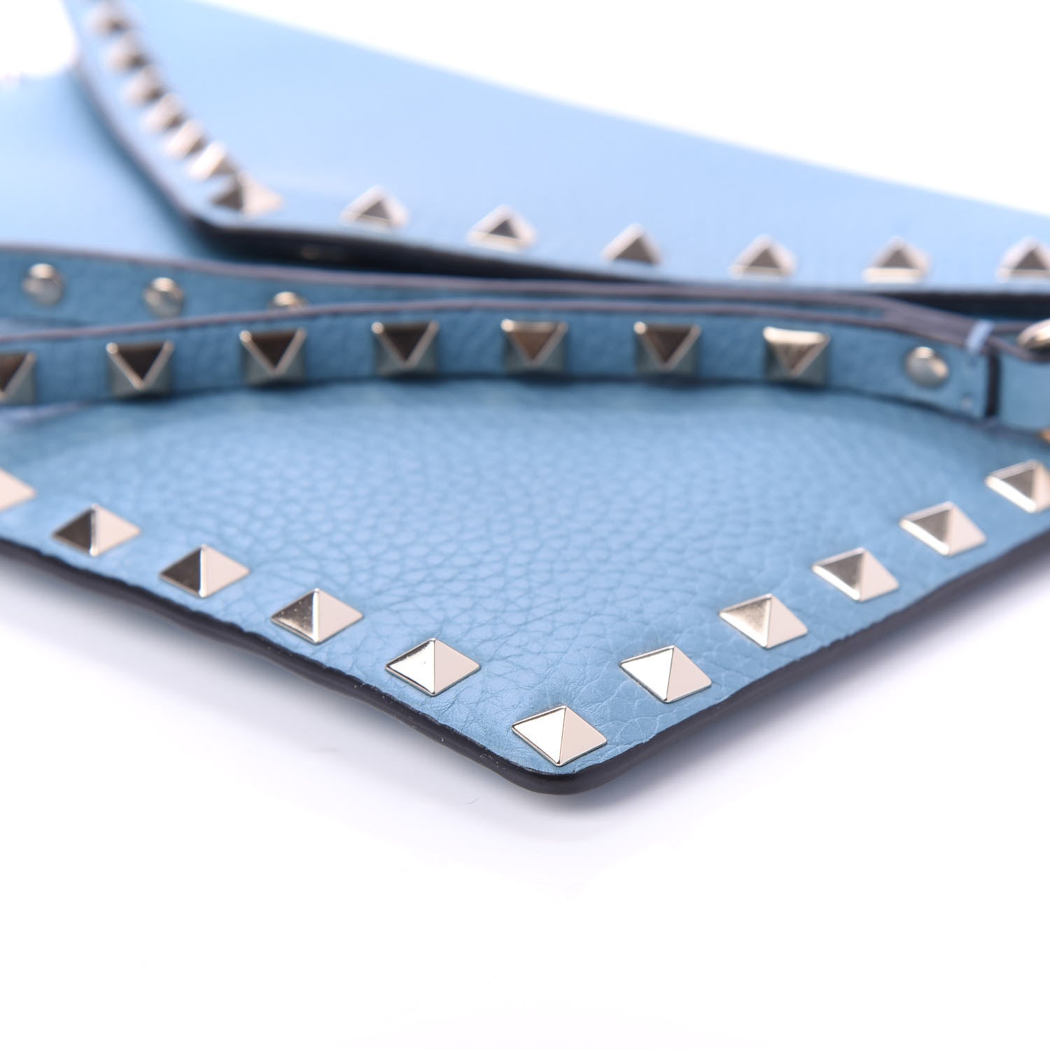 Valentino Garavani Pebbled Calfskin Medium Rockstud Envelope Flat Wristlet Pouch Atlantique 7 of 9