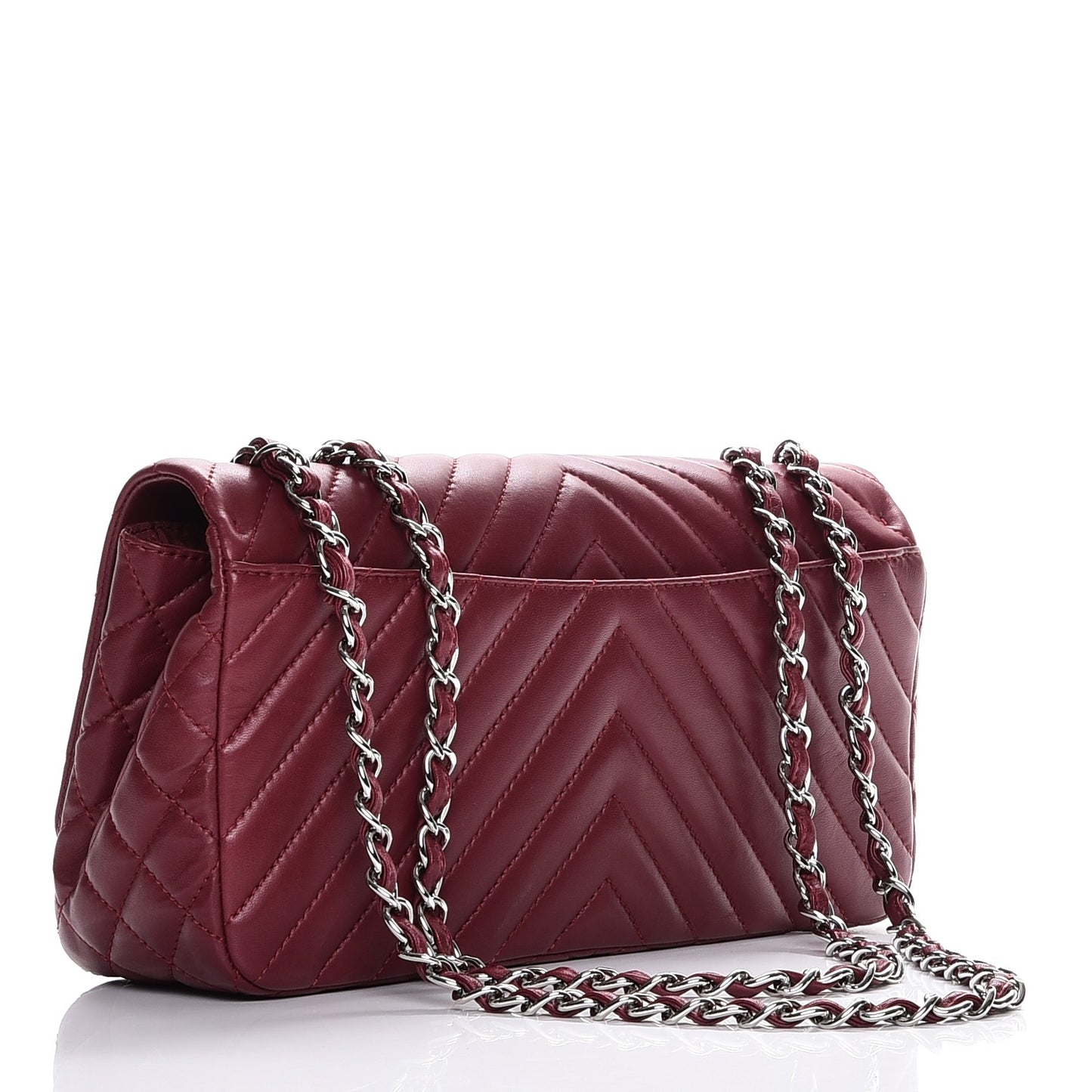Lambskin Chevron Quilted Large Surpique Flap Dark Red