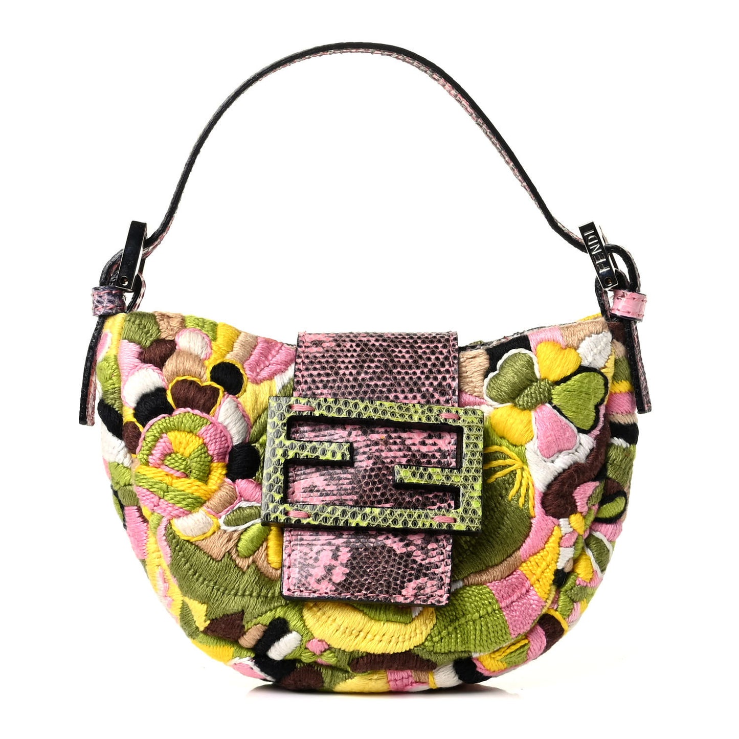 Lizard Embroidered Flower Baguette Pink Multicolor