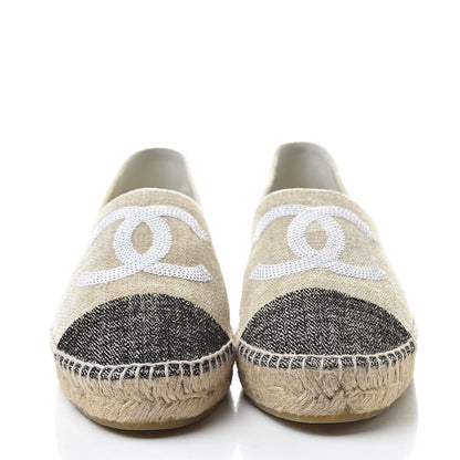 Chanel Toile Sequin CC Espadrilles 39 Beige Black 2 of 10