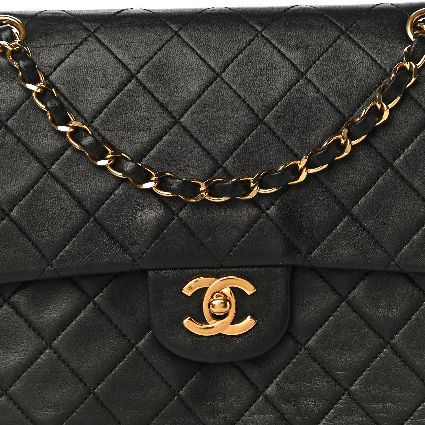 Lambskin Quilted Medium Double Flap Black