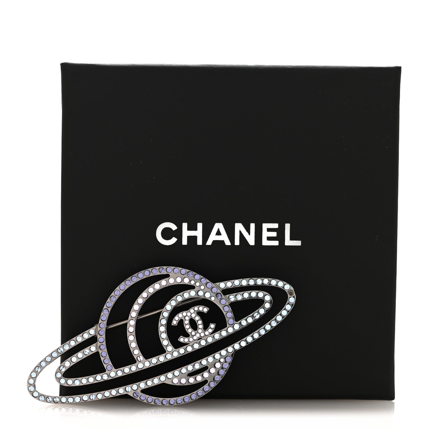 Chanel Crystal CC Planet Brooch Purple Light Blue Silver 1907114