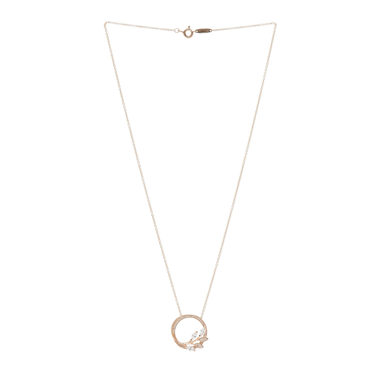 18K Rose Gold Diamond Victoria Vine Circle Pendant Necklace
