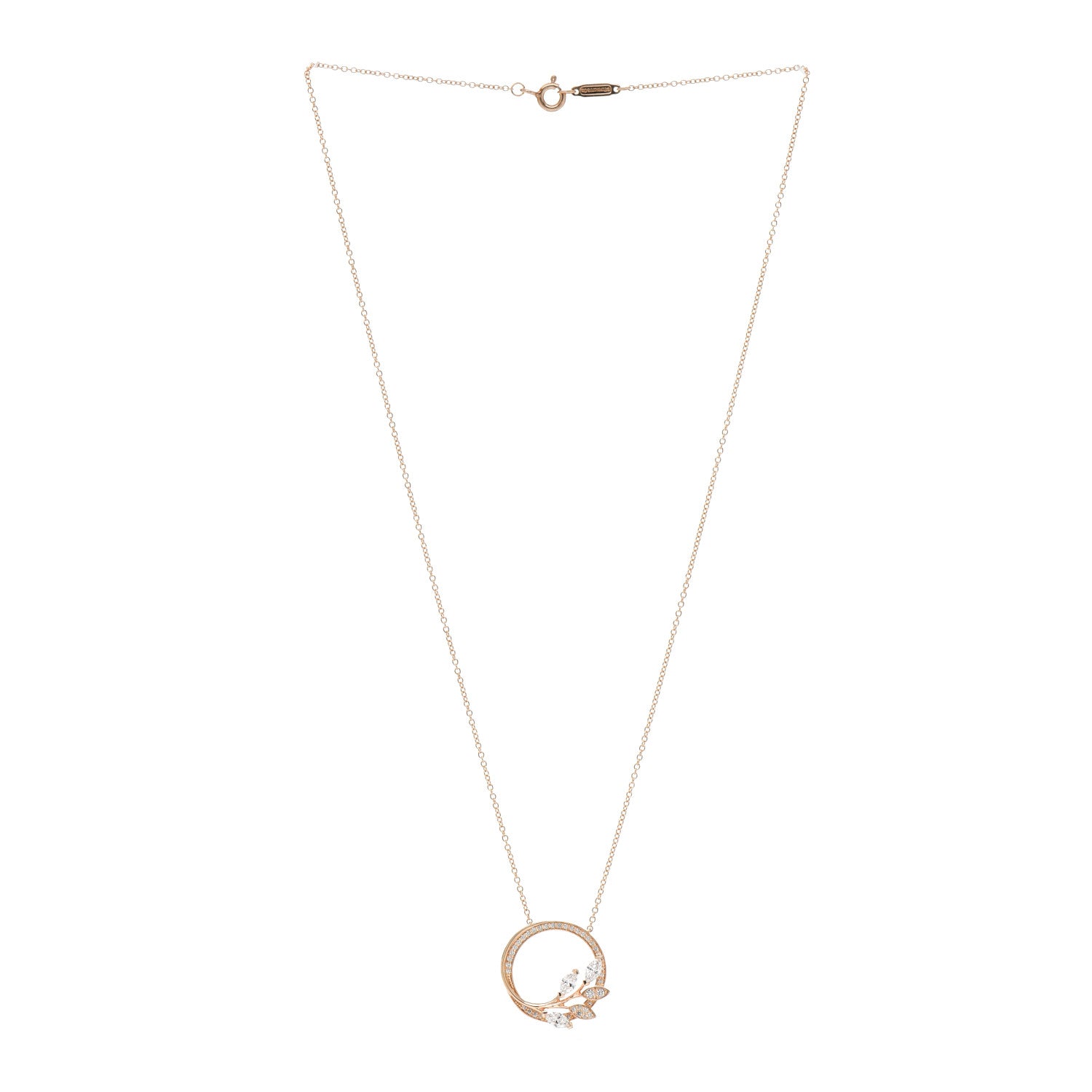 Tiffany 18K Rose Gold Diamond Victoria Vine Circle Pendant Necklace 3 of 4