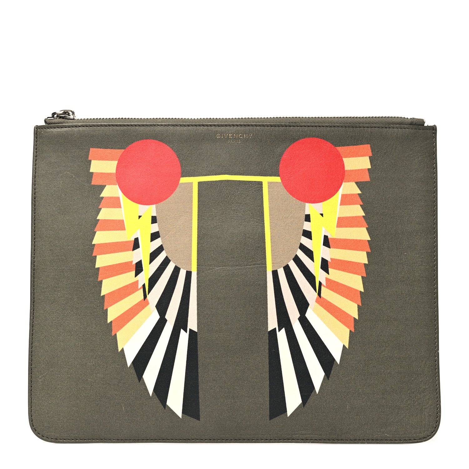 Givenchy Calfskin Egyptian Print Zip Pouch Olive 1 of 10