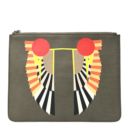 Givenchy Calfskin Egyptian Print Zip Pouch Olive 1 of 10