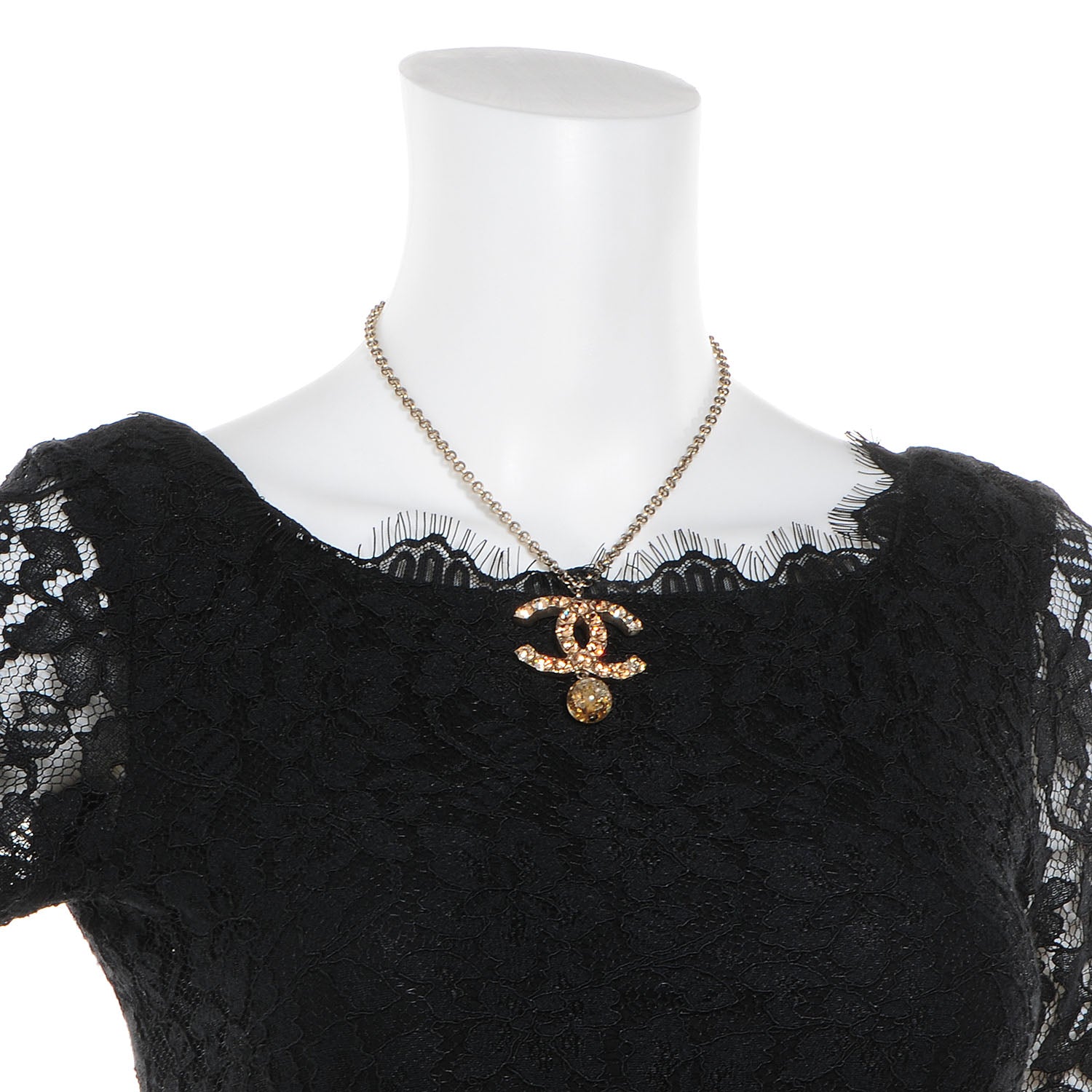 Chanel Crystal Large CC Beaded Drop Necklace Gold 2 of 6