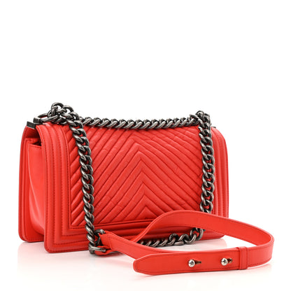 Chanel Wrinkled Lambskin Chevron Quilted Medium Boy Flap Orange 3 of 10
