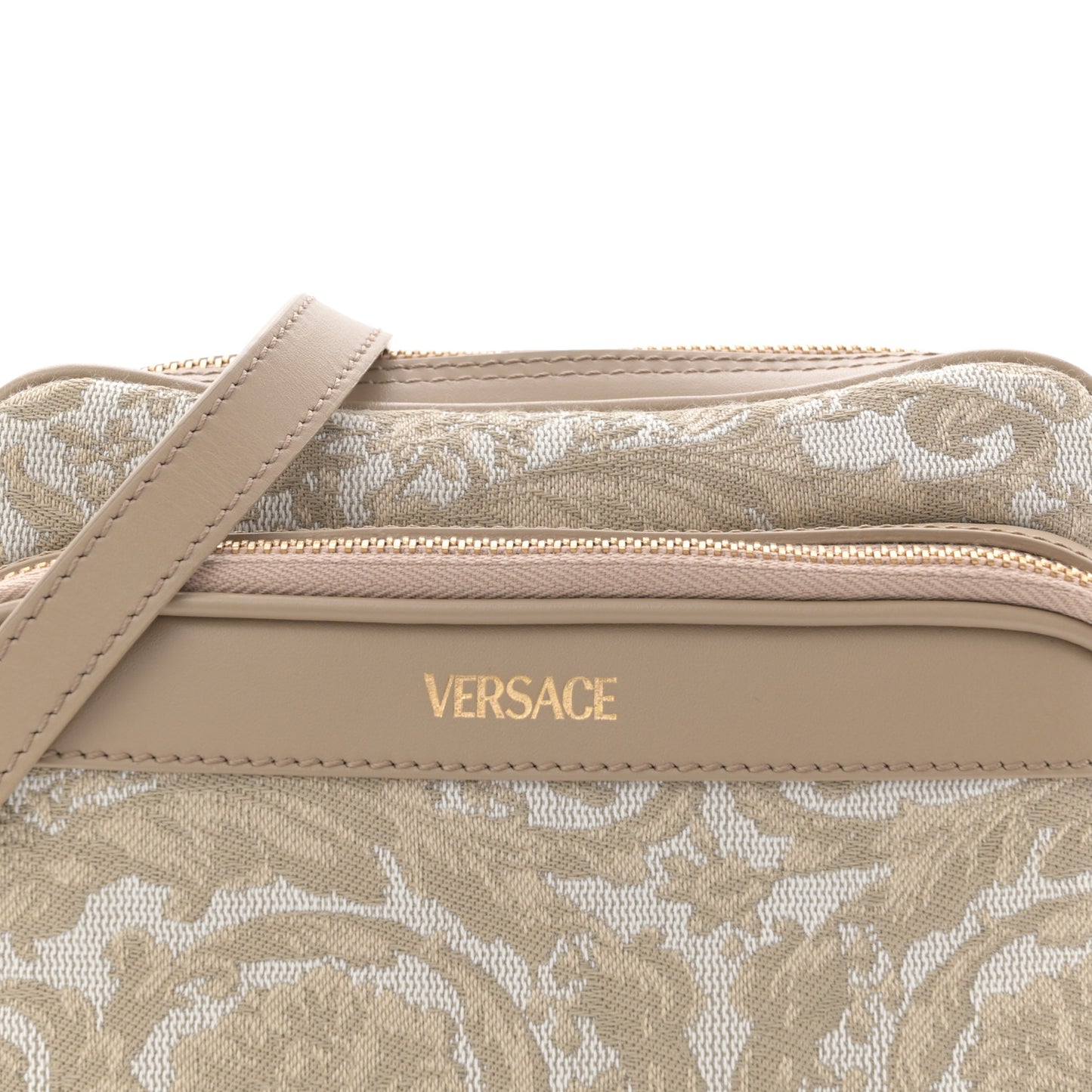 Fabric Jacquard Calfskin Barocco Messenger Crossbody Bag Beige