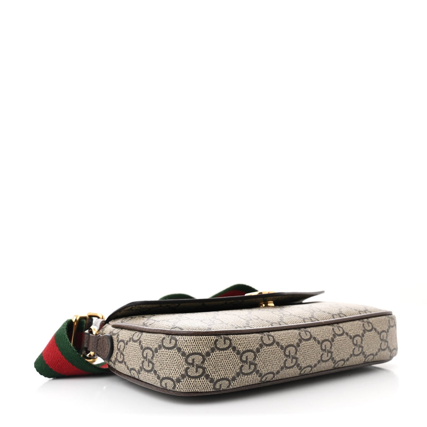 GG Supreme Monogram Textured Dollar Calfskin Web Mini Ophidia Envelope Shoulder Bag Beige Ebony New Acero