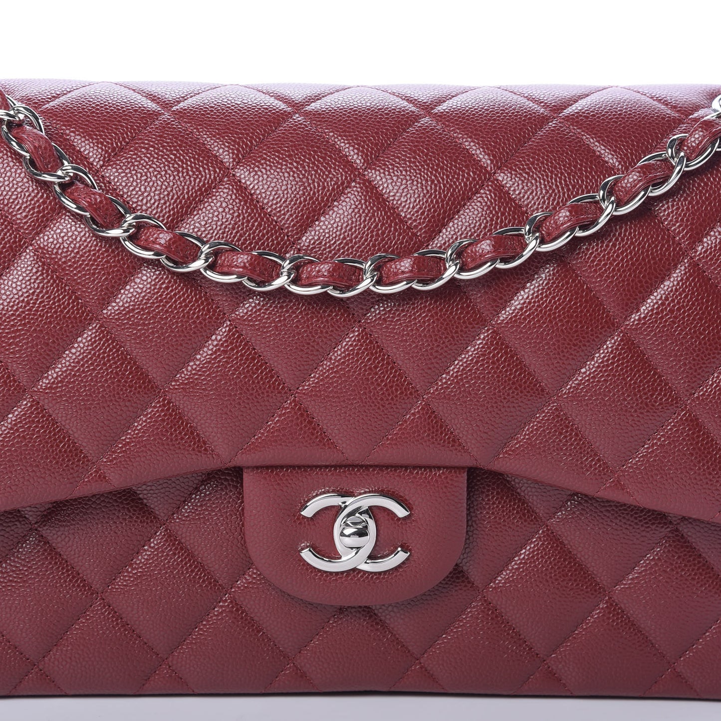 Caviar Quilted Jumbo Double Flap Dark Red