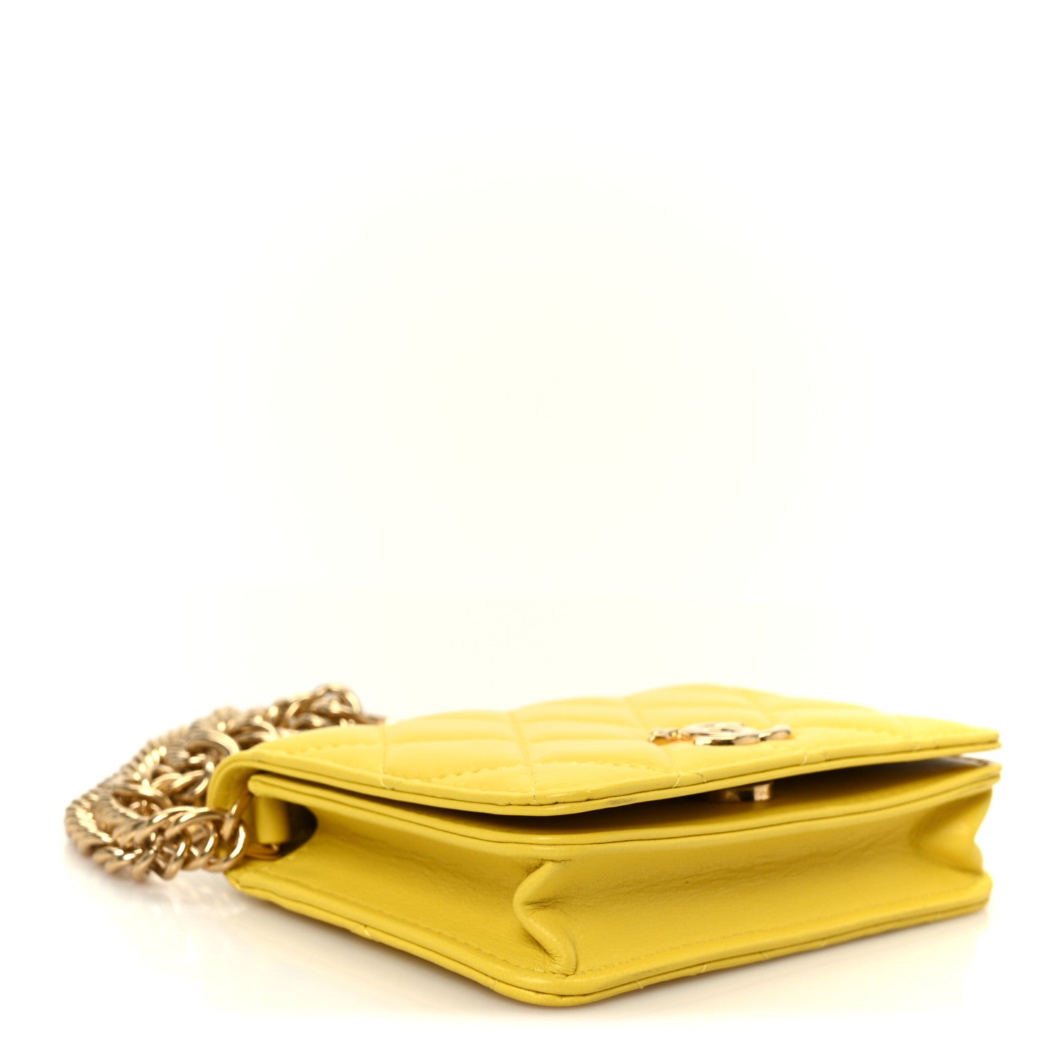 Chanel Lambskin Quilted Enamel Logo Flap Card Holder On Chain Yellow 4 of 15