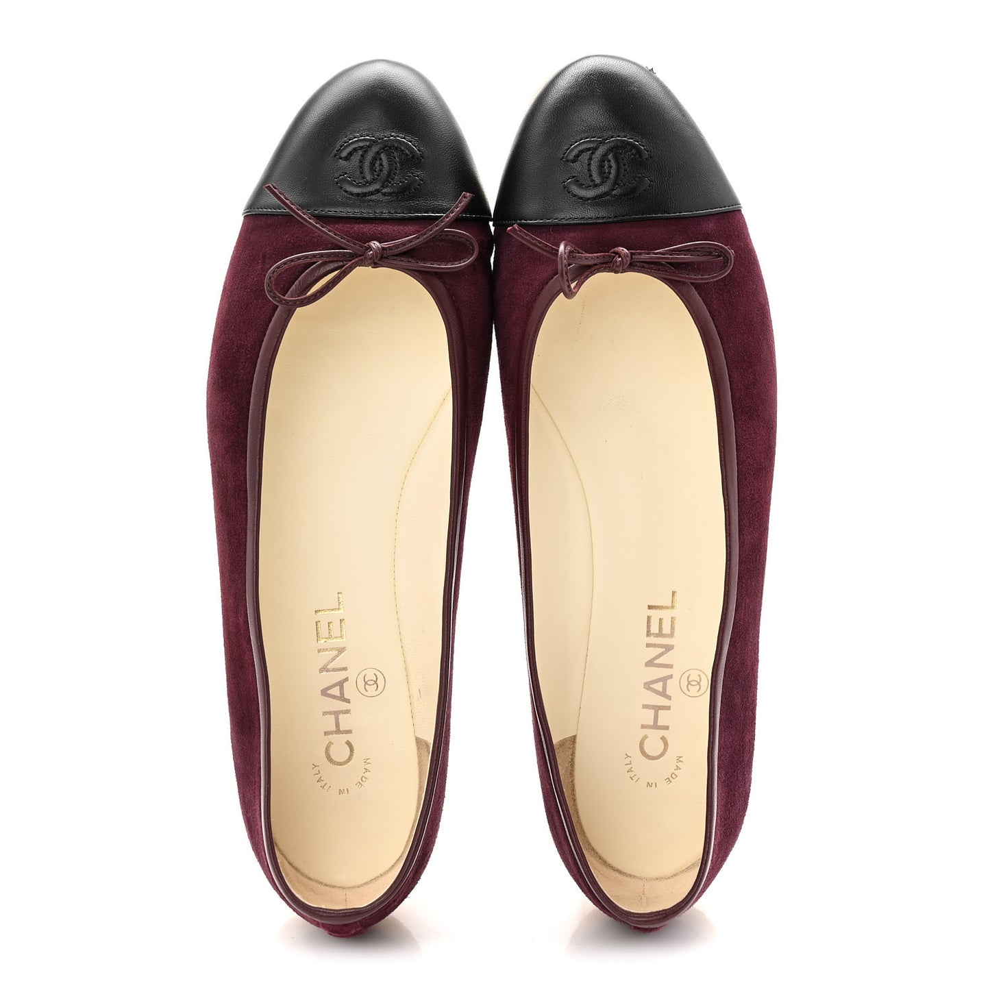 Suede Lambskin Cap Toe CC Ballerina Flats 41 Burgundy Black