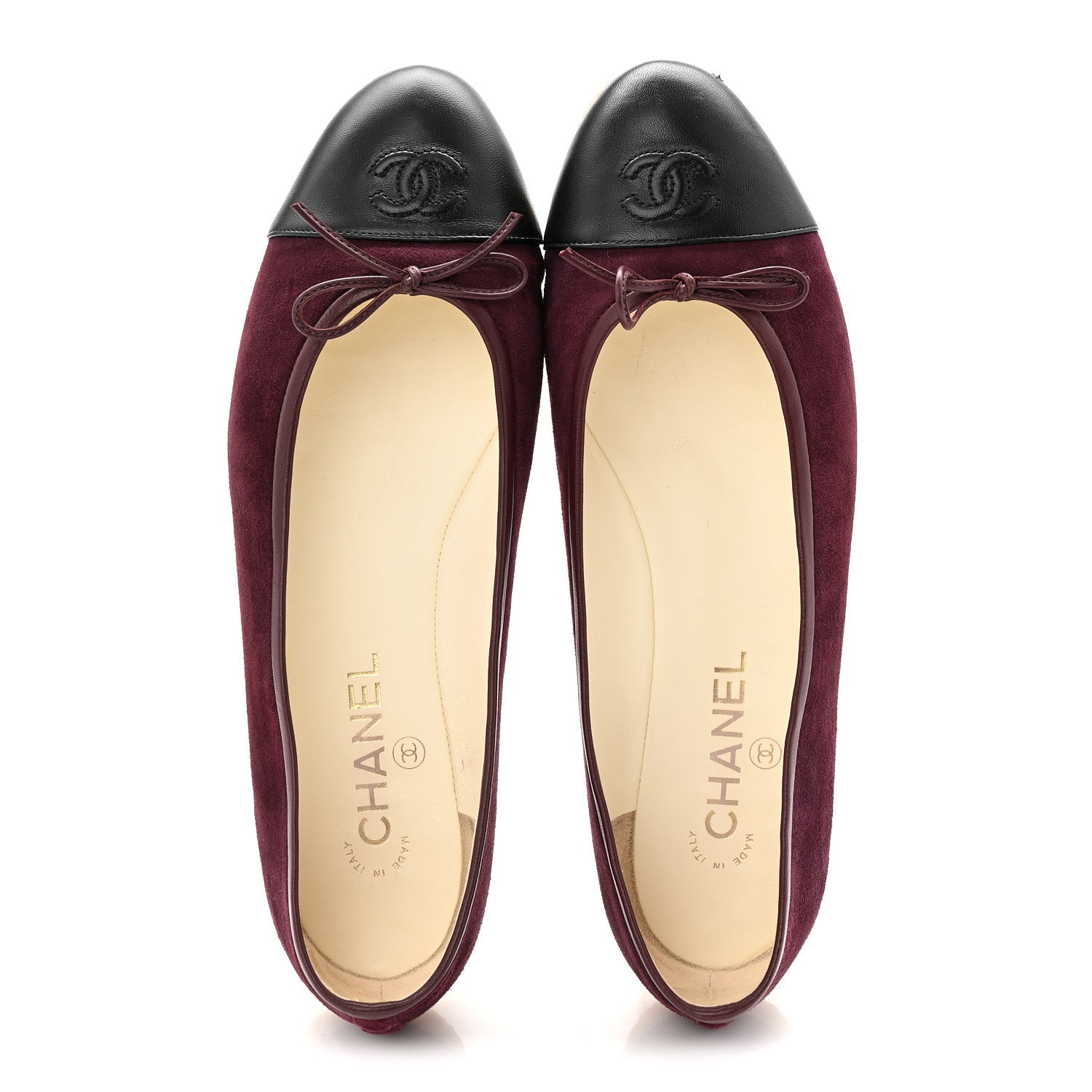 Chanel Suede Lambskin Cap Toe CC Ballerina Flats 41 Burgundy Black 2 of 11