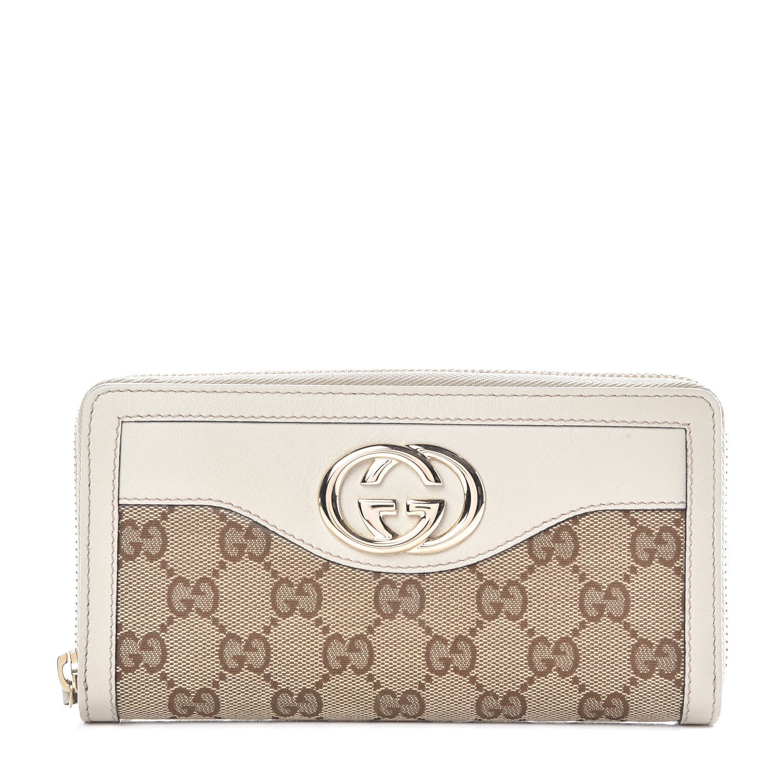 Gucci Monogram Margaux Calfskin Sukey Zip Around Wallet Beige Ebony Mystic White 1 of 8