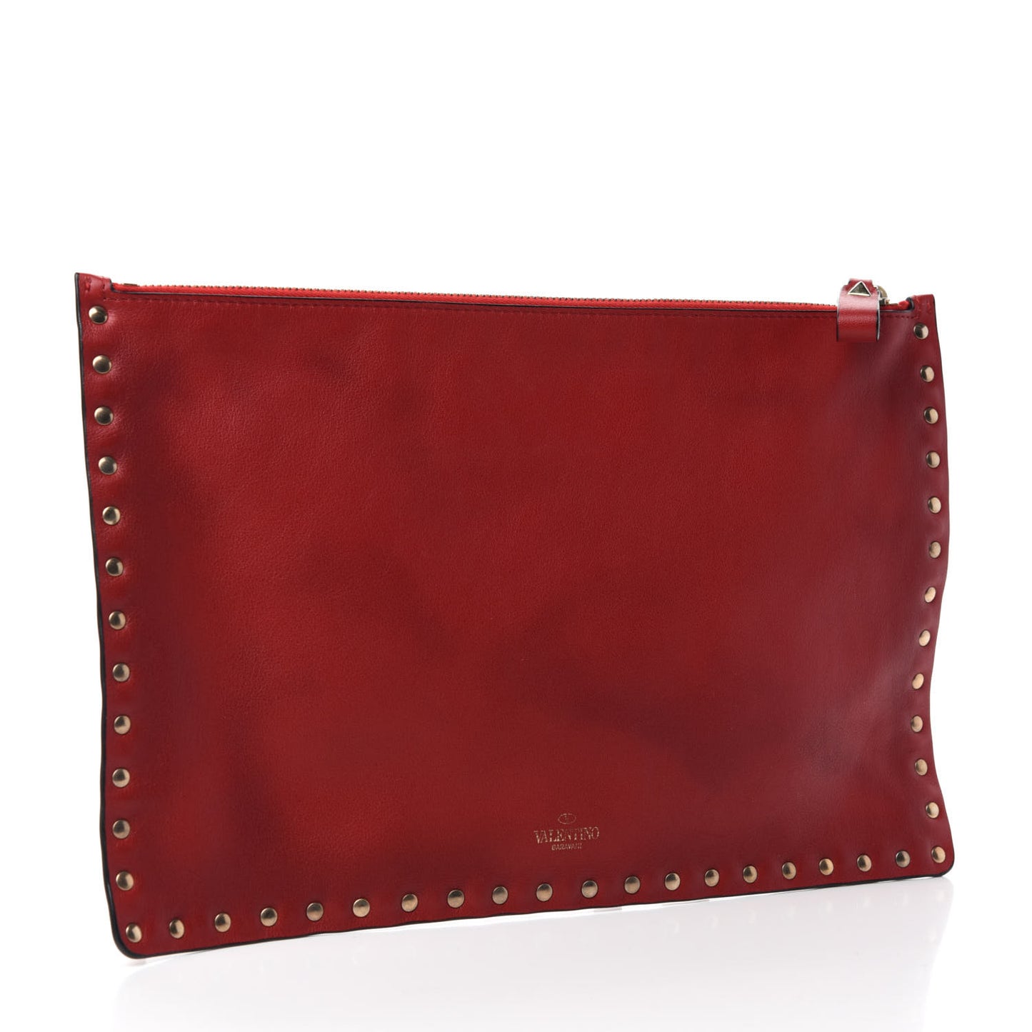 Vitello Large Rockstud Zip Pouch Red