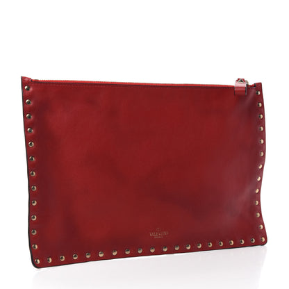 Valentino Garavani Vitello Large Rockstud Zip Pouch Red 3 of 11