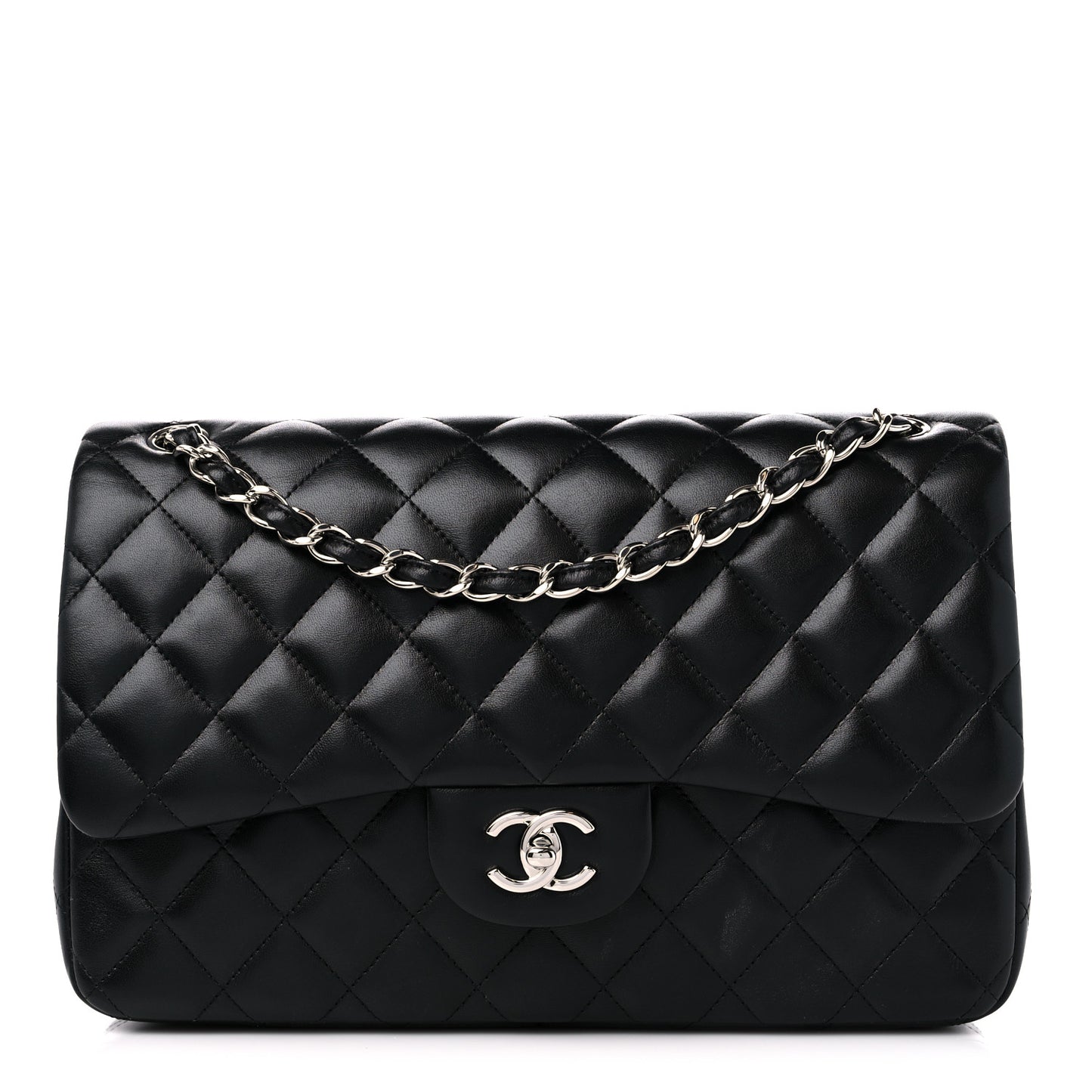 Lambskin Quilted Jumbo Double Flap Black