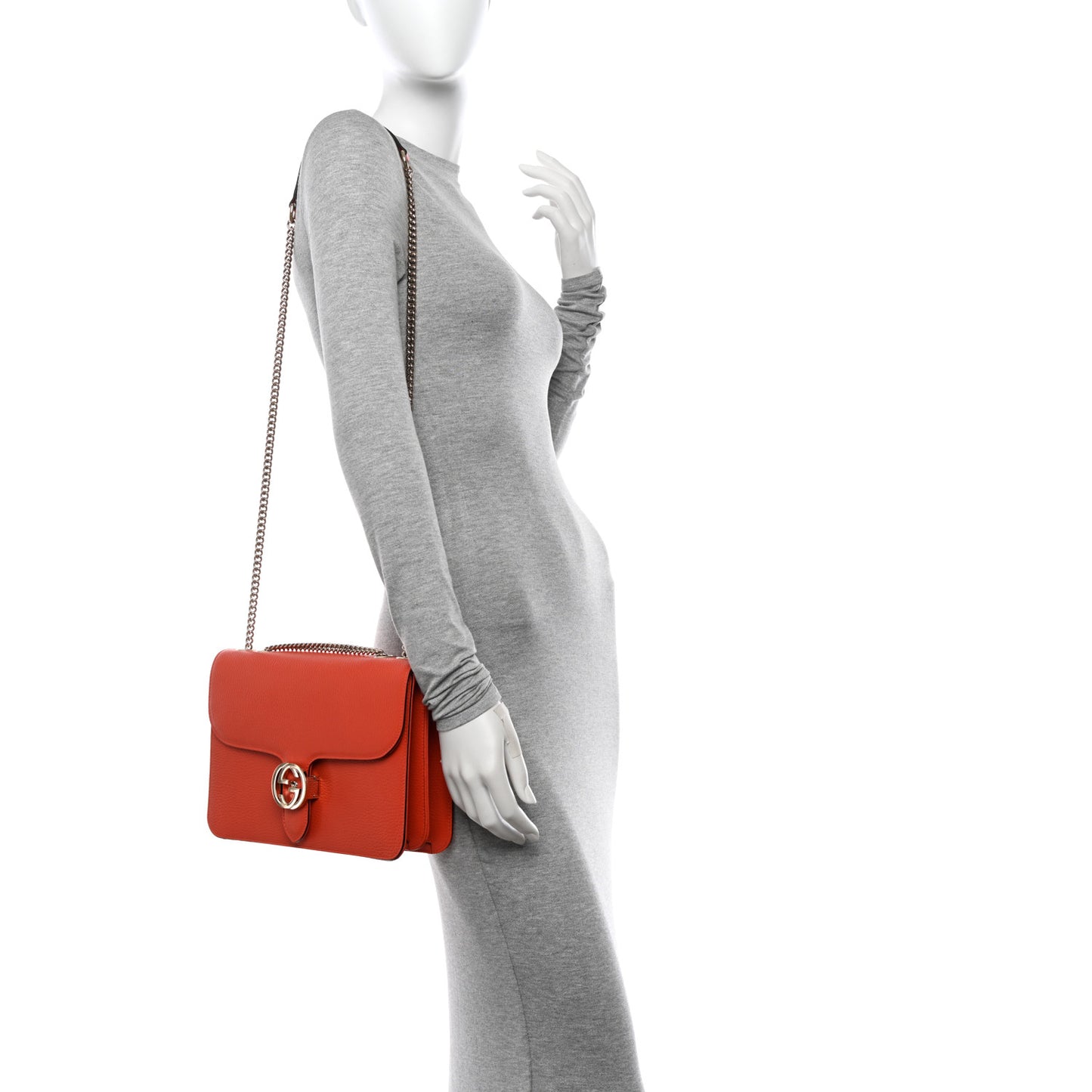 Dollar Calfskin Interlocking G Shoulder Bag Sun Orange