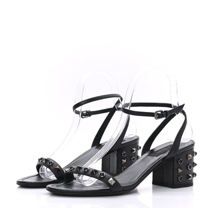 Valentino Garavani Pebbled Calfskin Onyx Rockstud Rolling 60mm City Sandals 37 Black 3 of 7