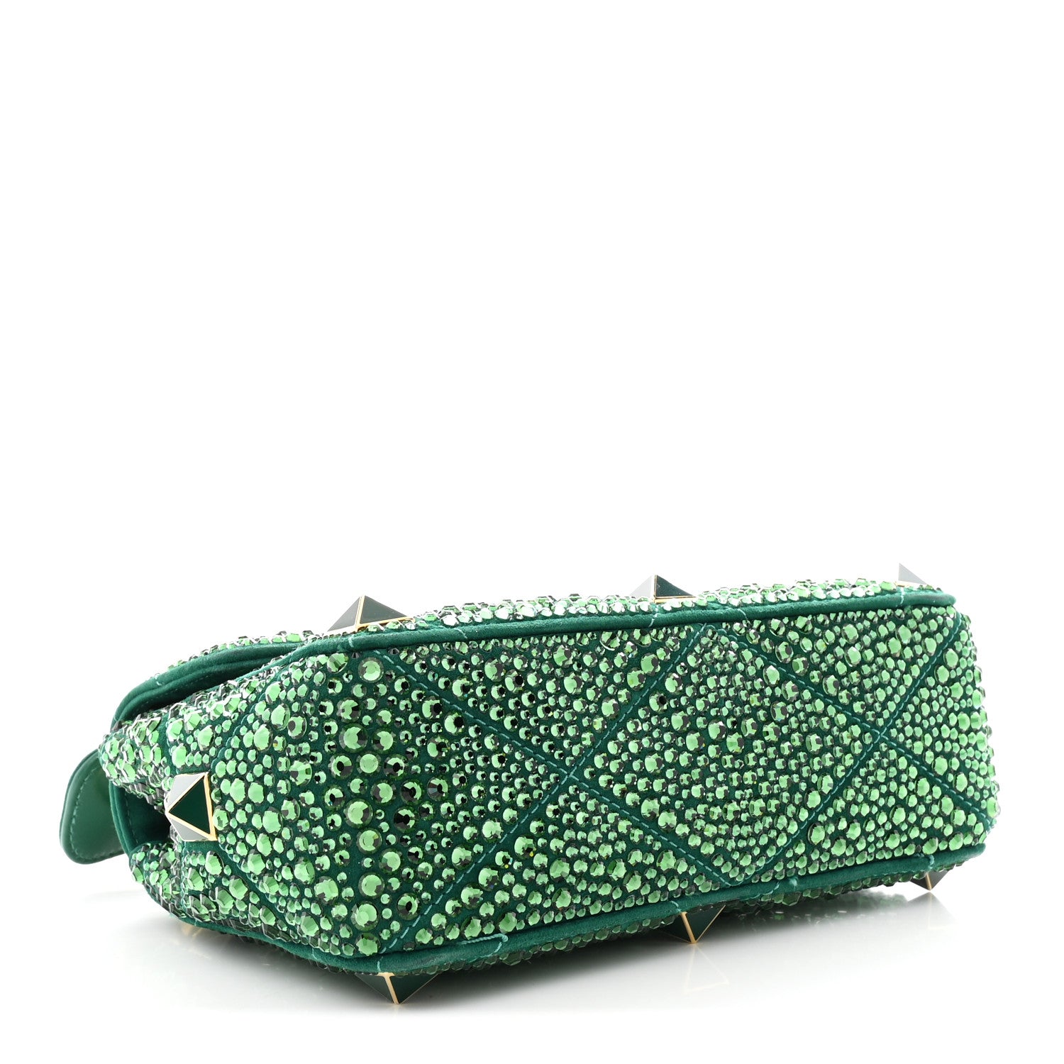 Valentino Garavani Crystal Suede Enamel Medium Roman Stud Shoulder Bag Green 4 of 11