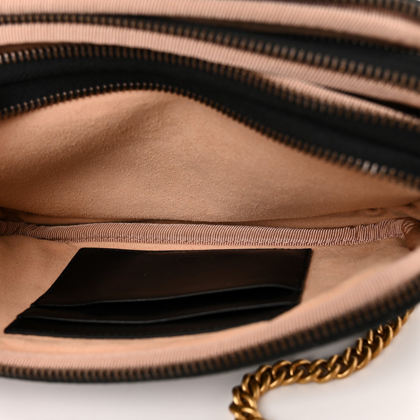 Calfskin Matelasse Mini GG Marmont Chain Crossbody Bag Black