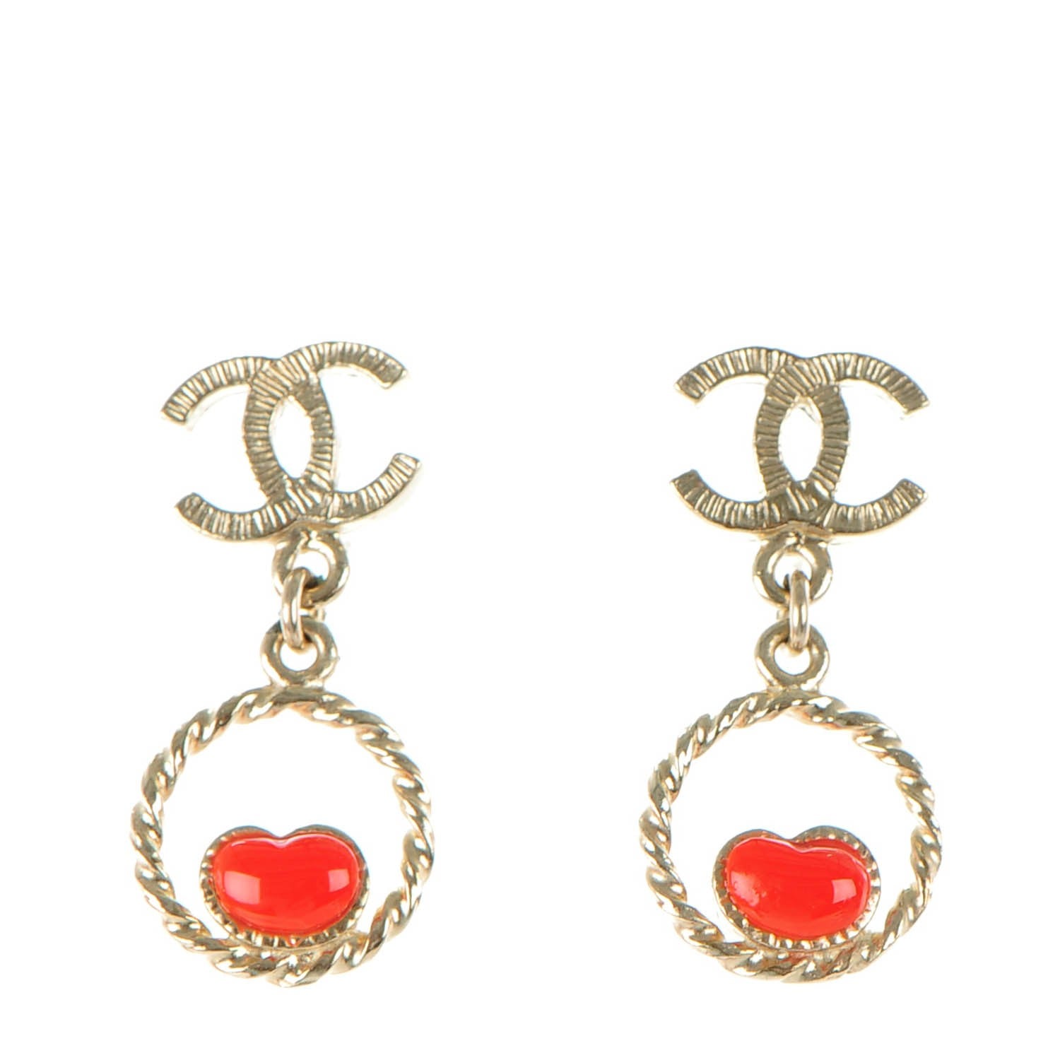Chanel Enamel Heart CC Earrings Coral Gold 1 of 4