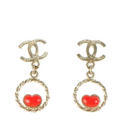 Chanel Enamel Heart CC Earrings Coral Gold 1 of 4