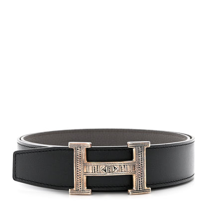 Hermes Box Togo Sterling Silver Touareg 32mm H Belt 95 Black Etain 1 of 4