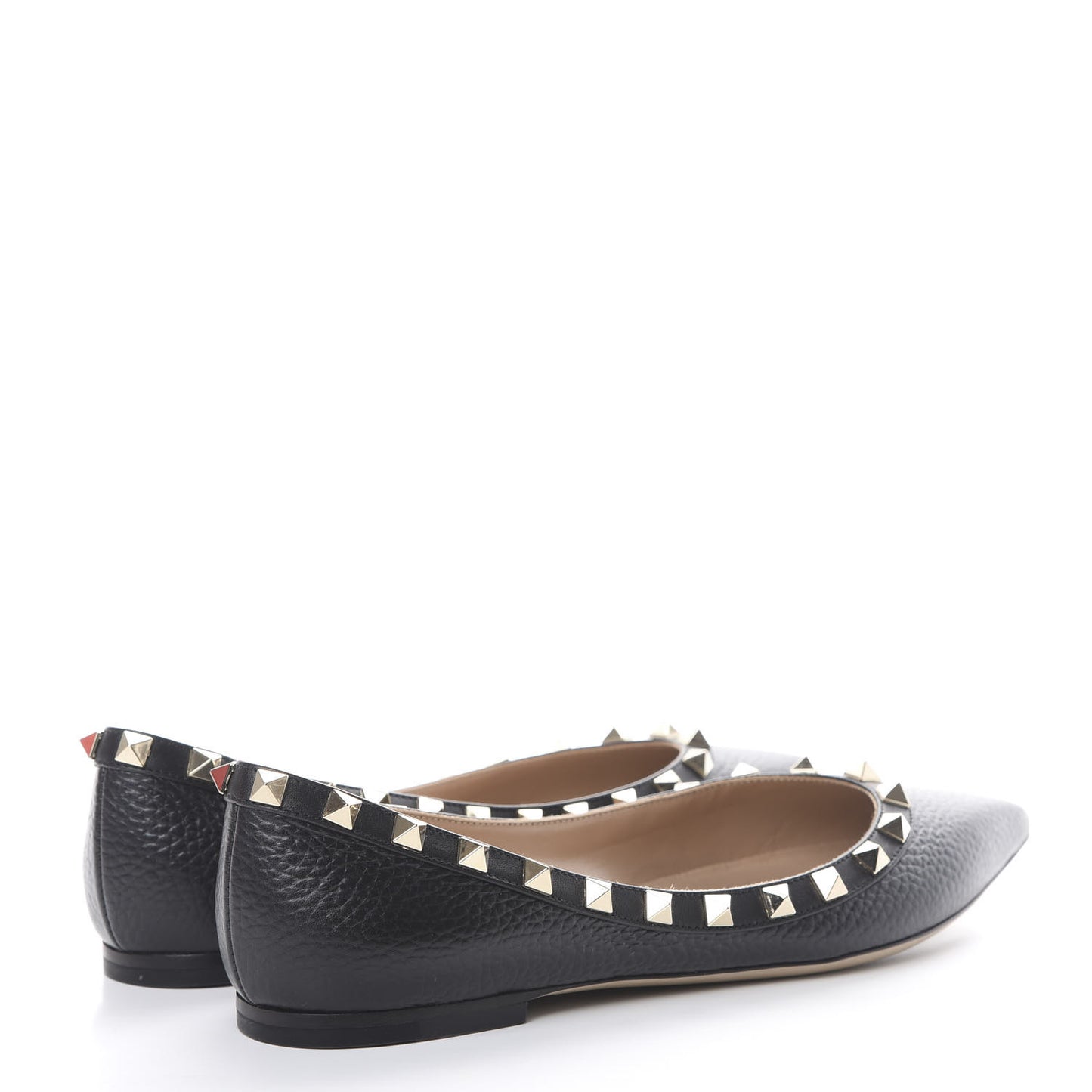 Pebbled Calfskin Rockstud Ballerina Flats 36.5 Black
