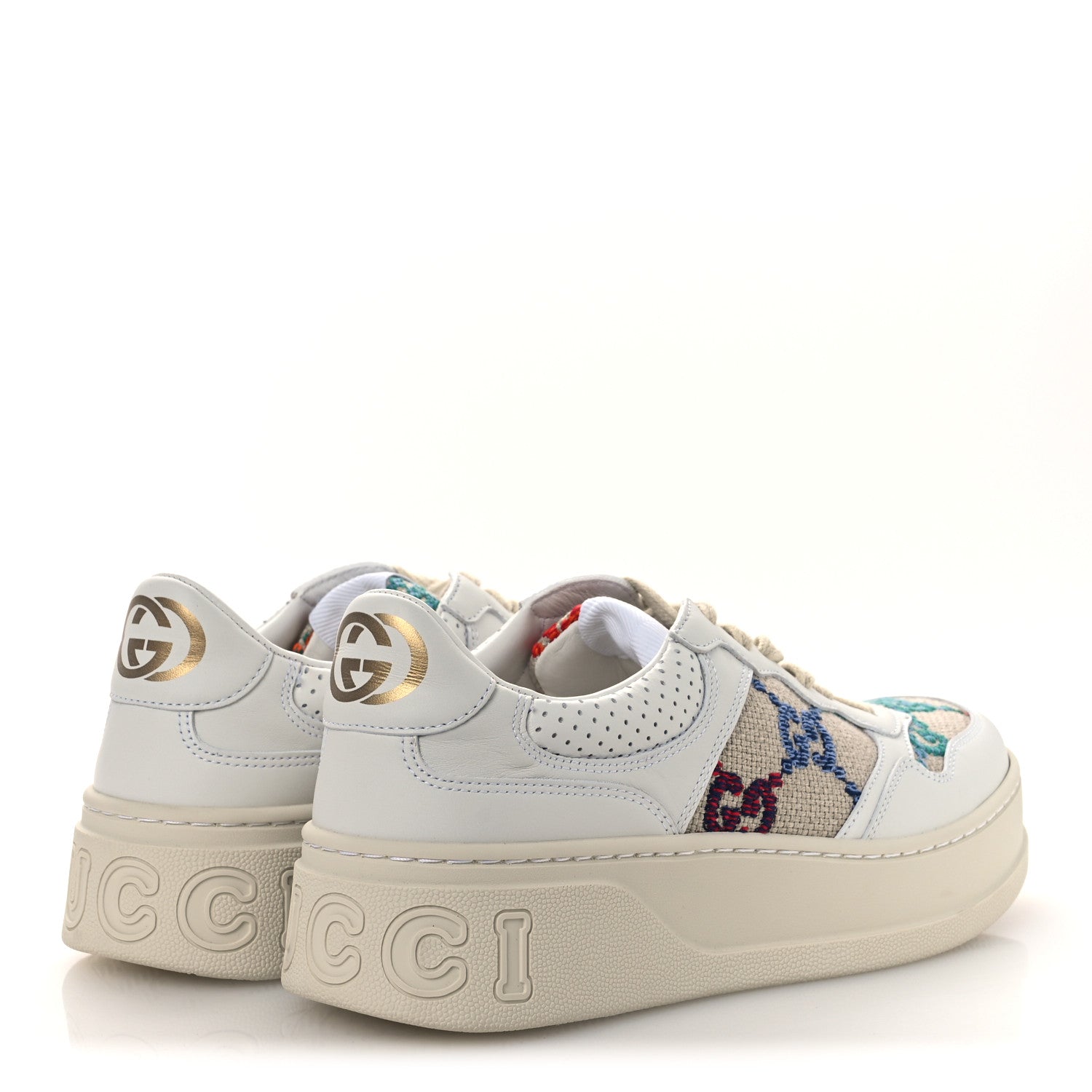 Gucci Dali Soft Calfskin GG Tennis Embossed Perforated Womens Platform 55mm Sneakers 38.5 White Multicolor 5 of 12