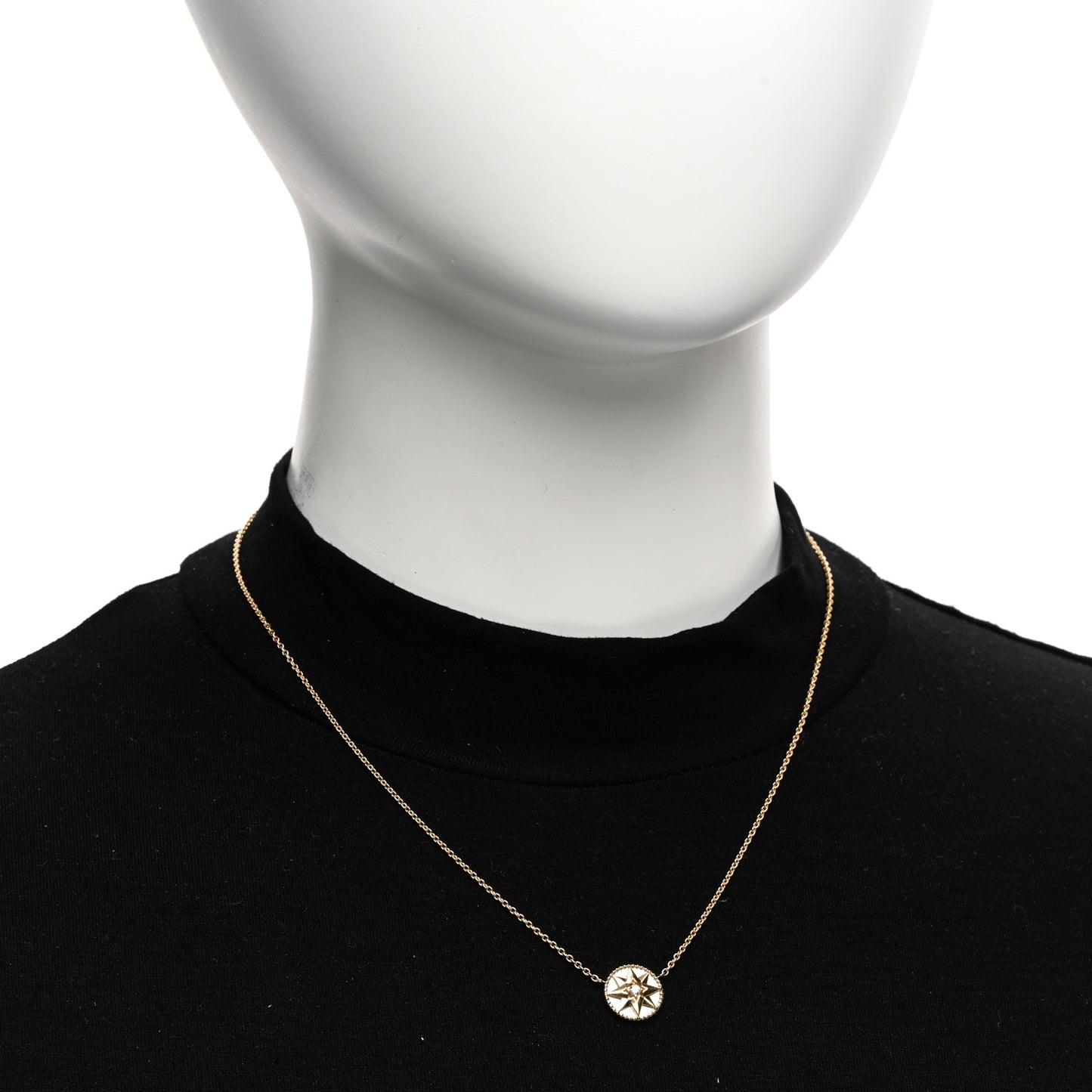 18K Yellow Gold Diamond Mother of Pearl Rose Des Vents Necklace