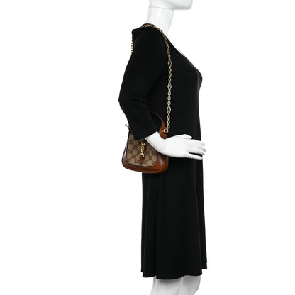 Gucci New Canvas Charisma Calfskin Crystal GG Monogram Mini Jackie 1961 Hobo Camel Ebony 2 of 11