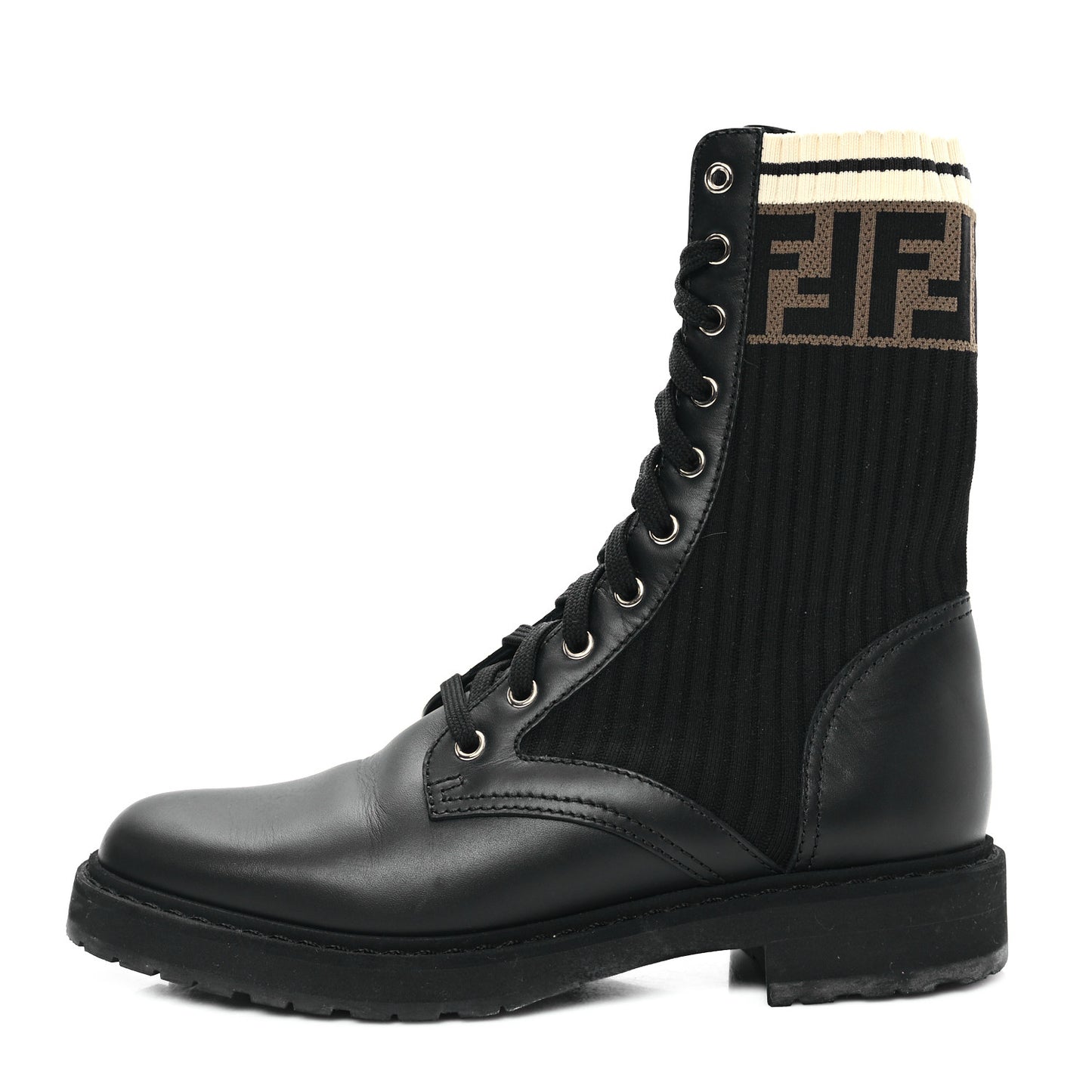 Calfskin Stretch Fabric Rockoko Biker Boots 38.5 Tobacco Black Marino