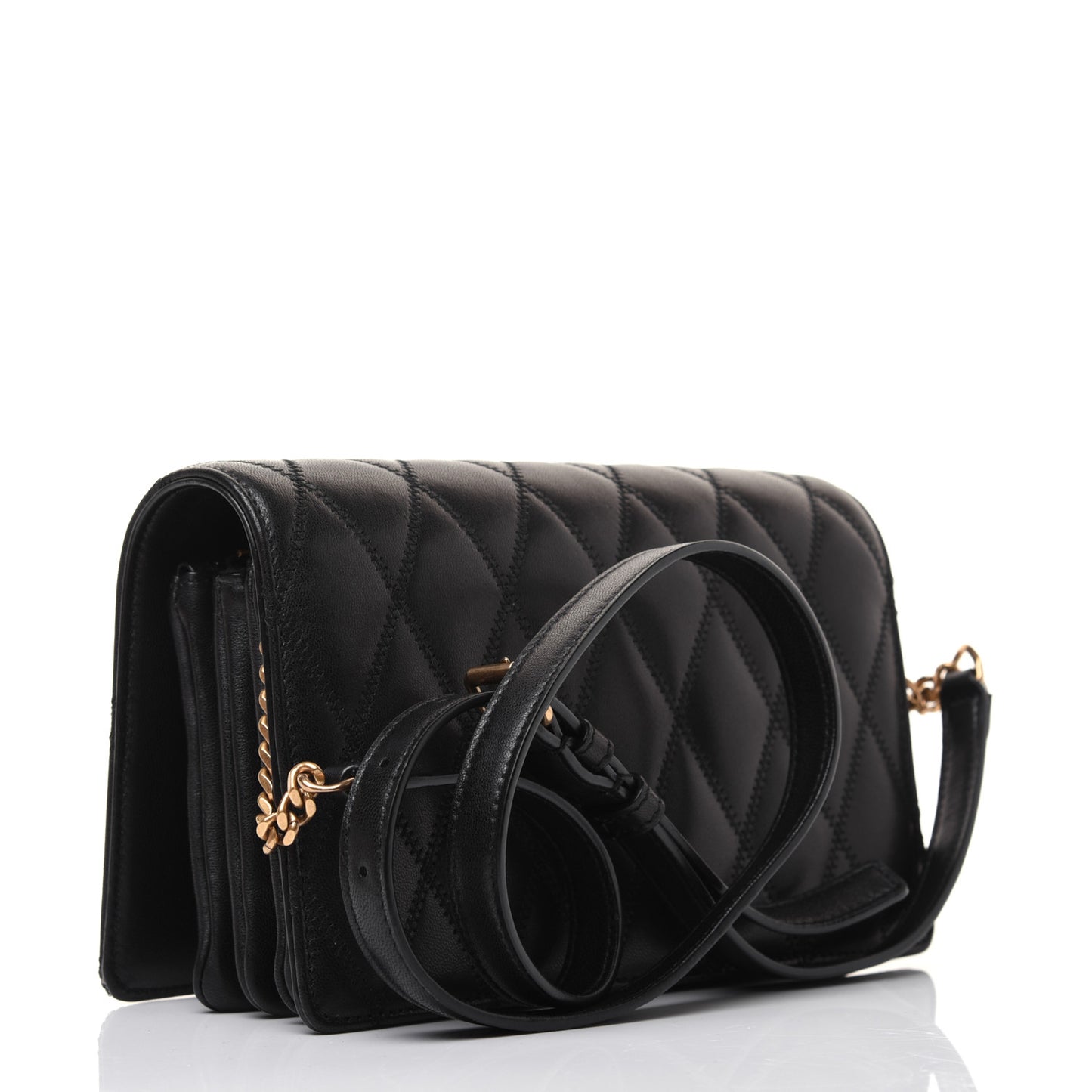Lambskin Diamond Quilted Monogram Angie Chain Bag Black